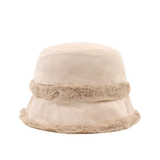 Női téli cloche sapka műszőrmével – világosbarna