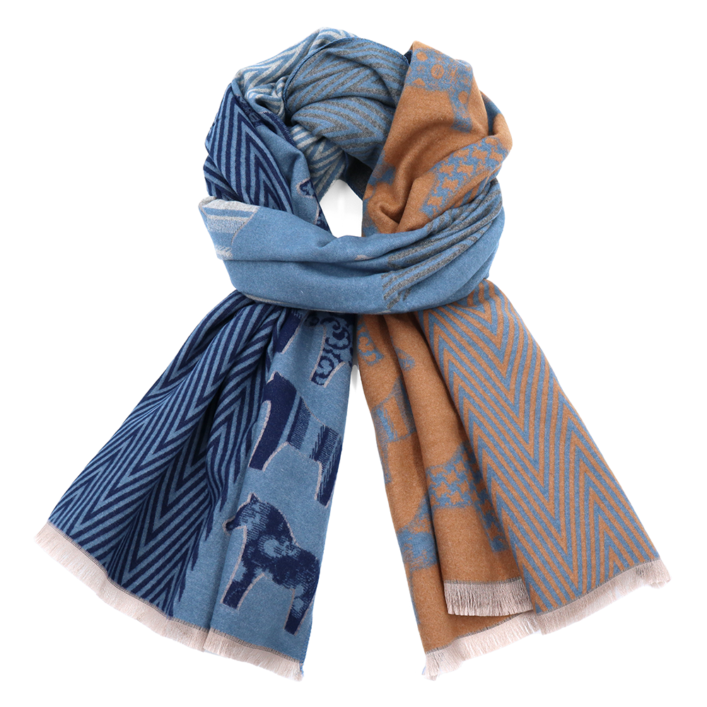 Kétoldalas sál ló mintával – kék/téglabarna