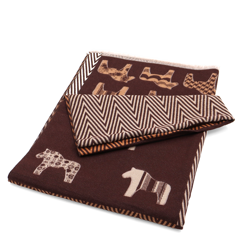 Kétoldalas sál ló mintával – barna/téglabarna