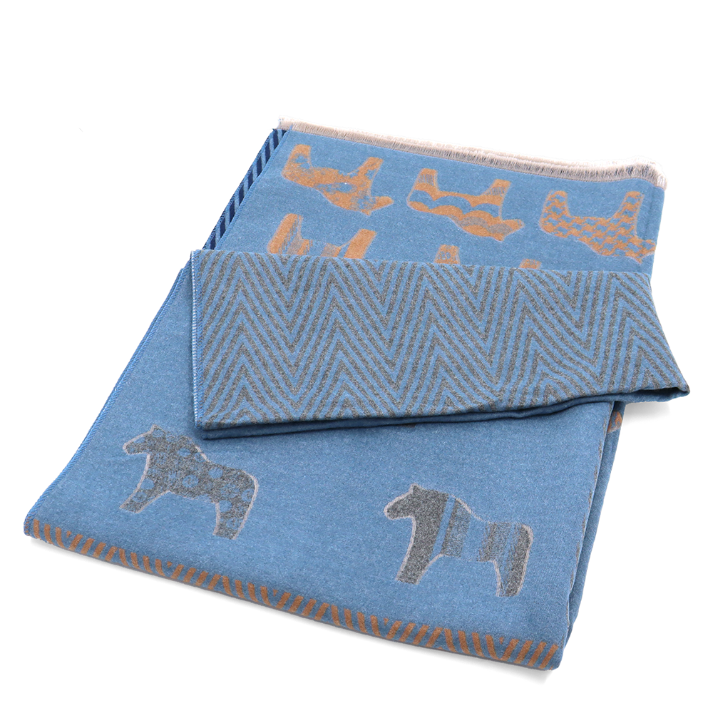 Kétoldalas sál ló mintával – kék/téglabarna