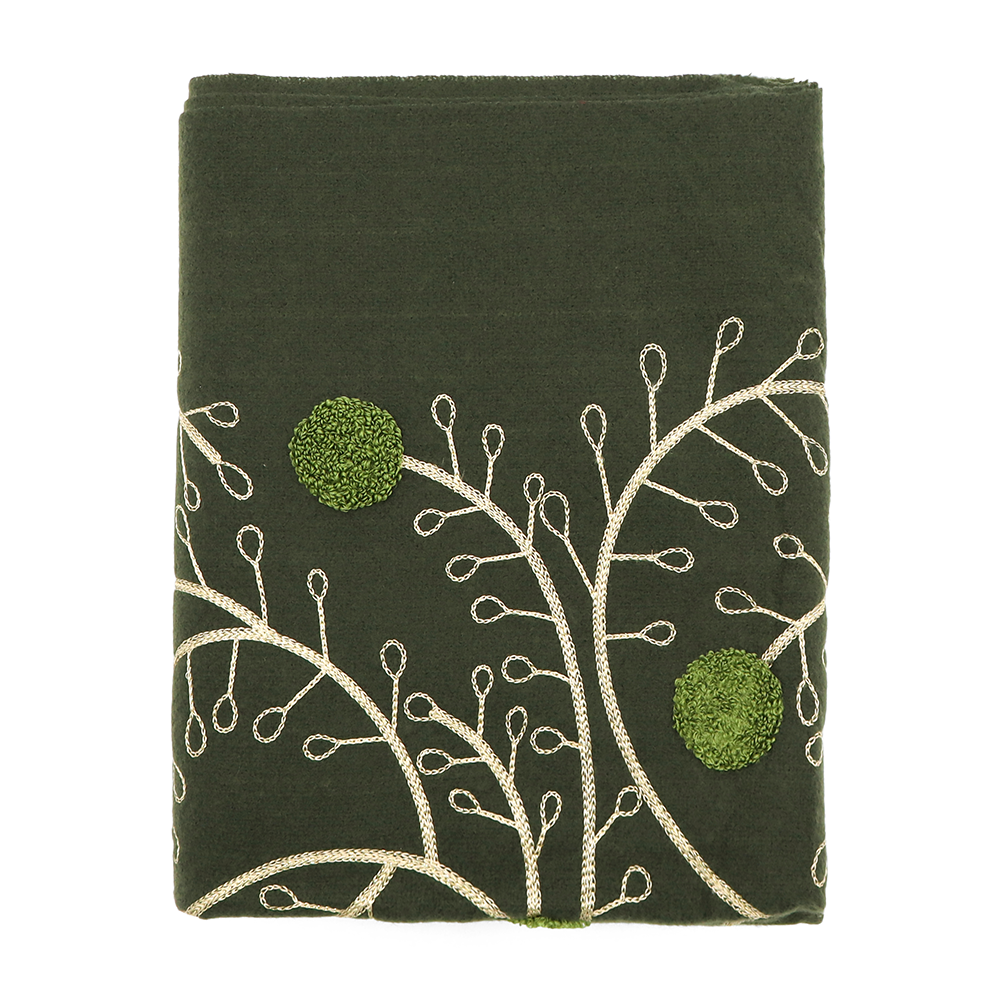 Puha sál domború virághímzéssel – zöld