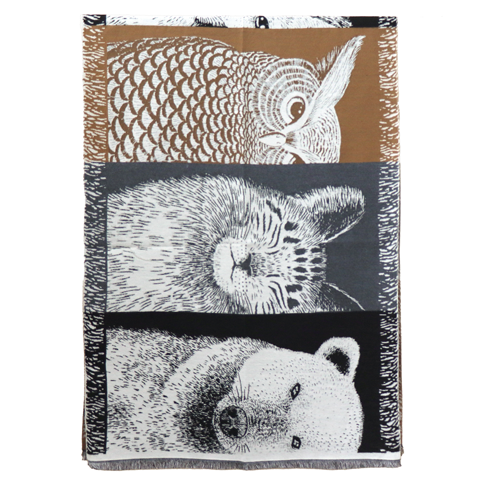 Kétoldalas sál állatmintával – barna/fekete