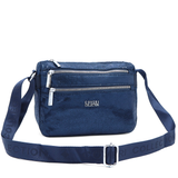 Vállra akasztható női táska metál hatással – sötétkék