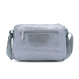 Vállra akasztható női táska metál hatással – szürke
