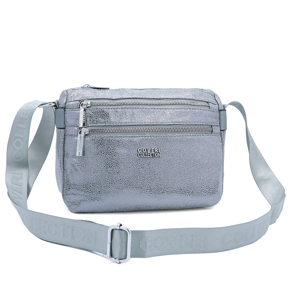 Vállra akasztható női táska metál hatással – szürke