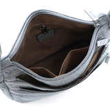 Vállra akasztható női táska metál hatással – szürke