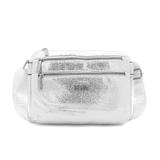 Vállra akasztható női táska metál hatással – fehér