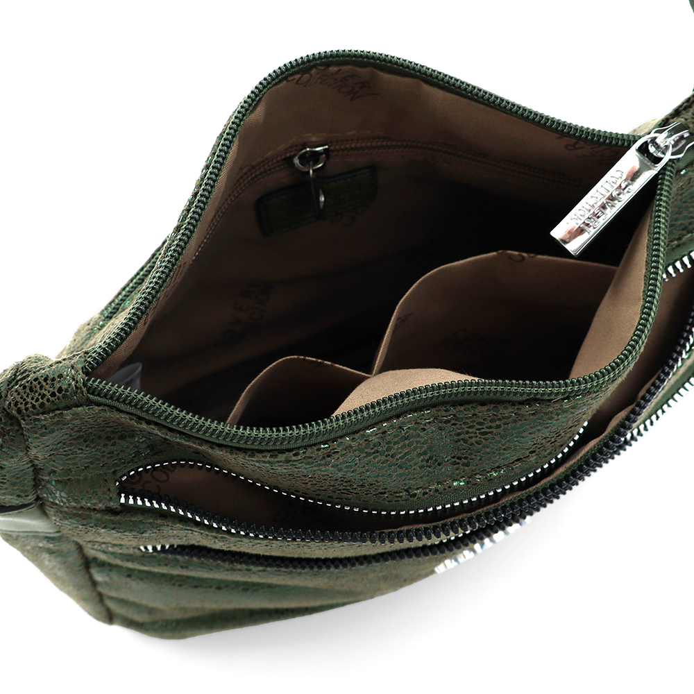 Vállra akasztható női táska metál hatással – zöld