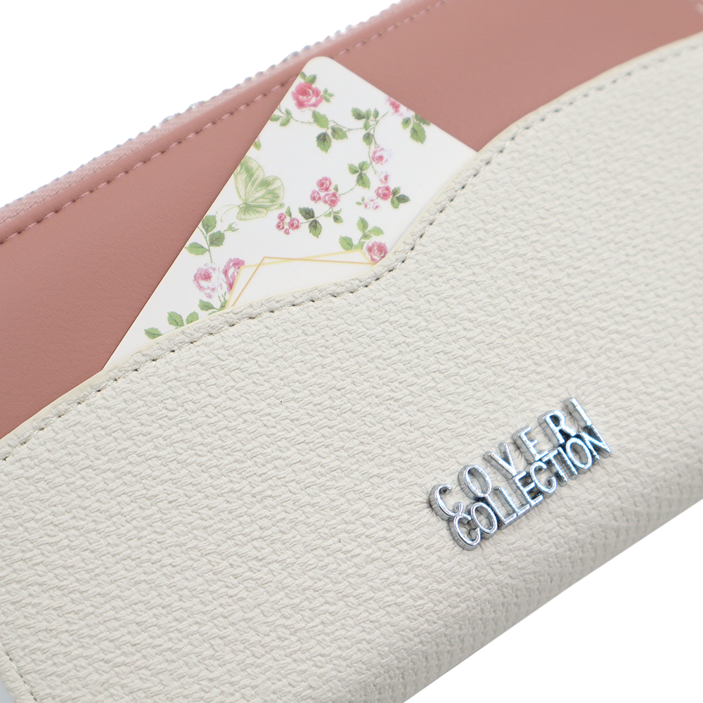 Női pénztárca sok rekesszel – bézs/rózsaszín