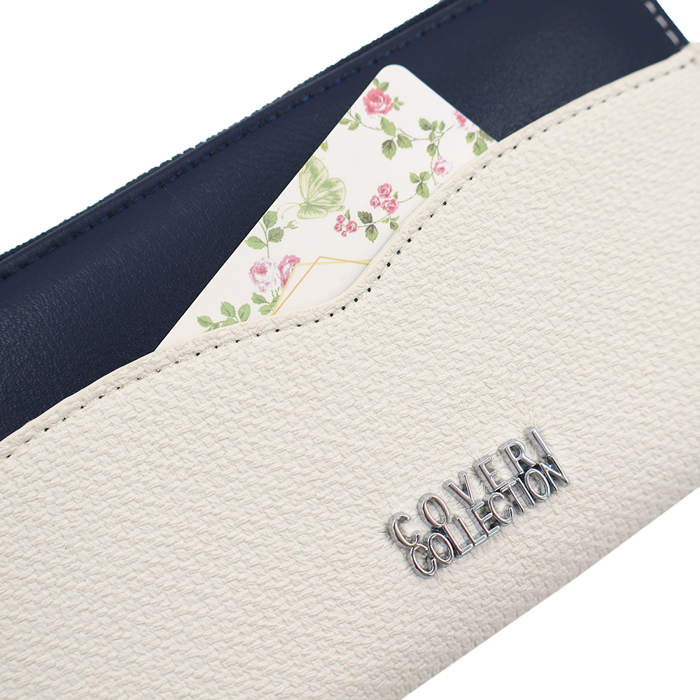 Női pénztárca sok rekesszel – bézs/sötétkék