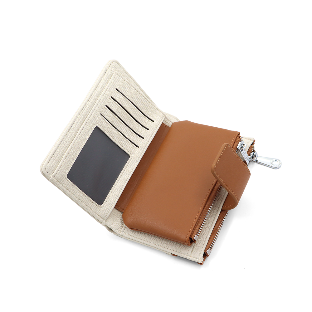Női pénztárca sok rekesszel – bézs/téglabarna