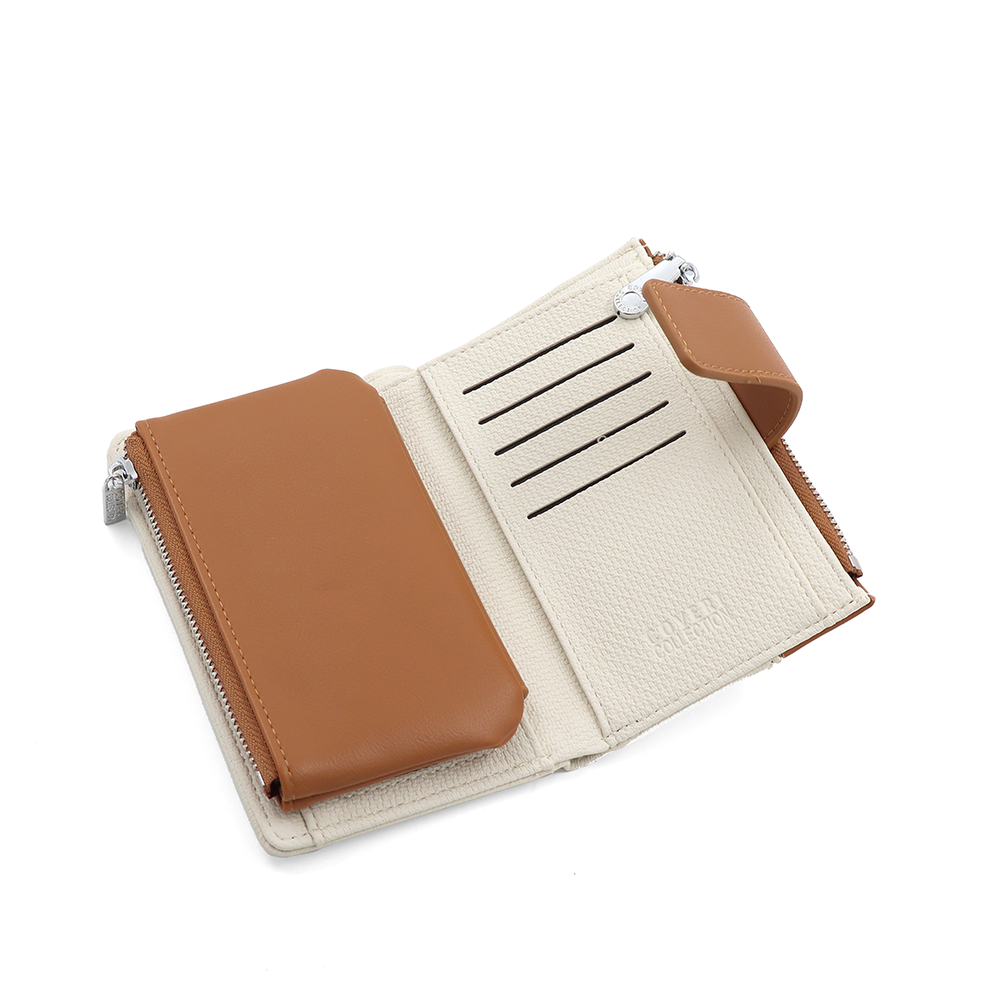 Női pénztárca sok rekesszel – bézs/téglabarna