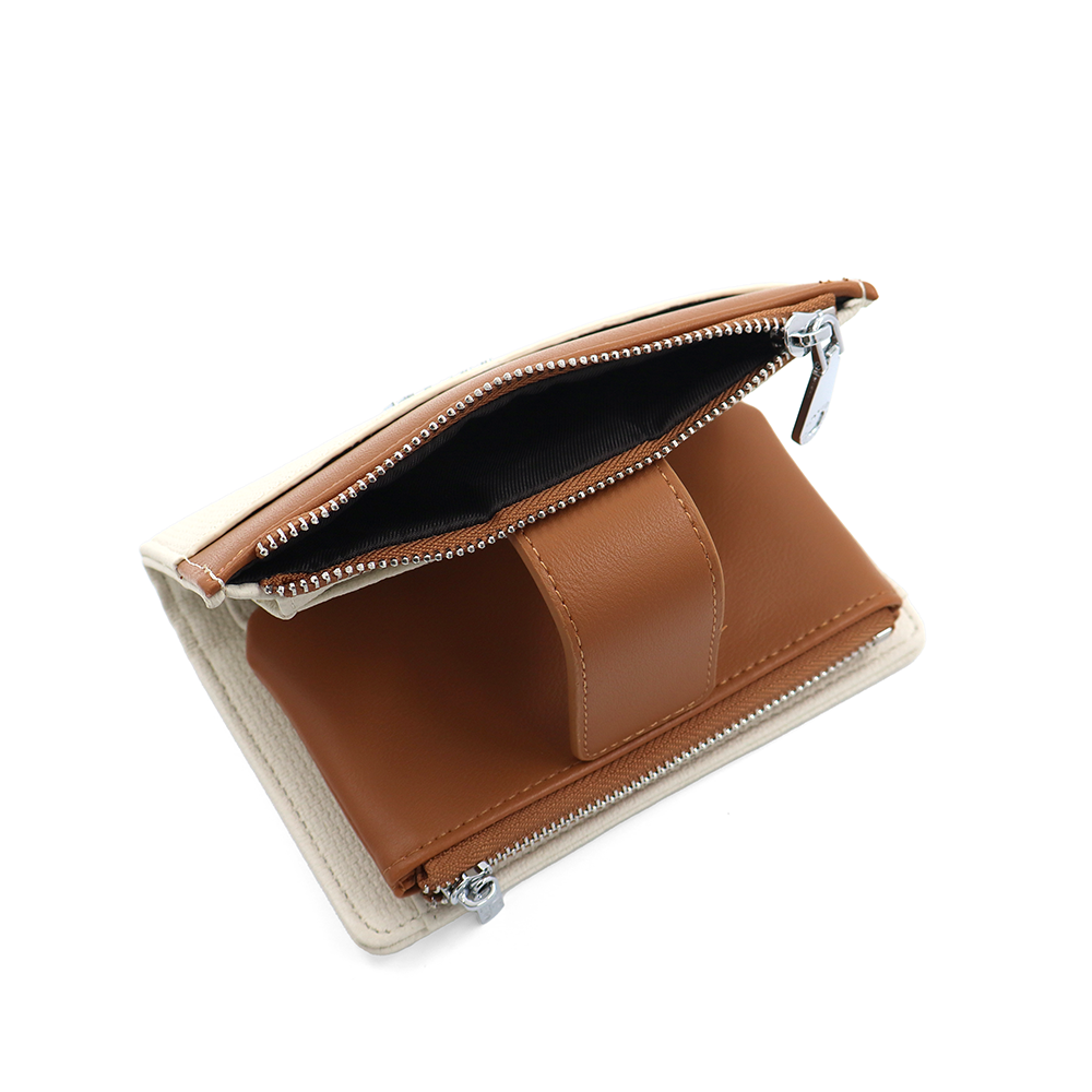 Női pénztárca sok rekesszel – bézs/téglabarna