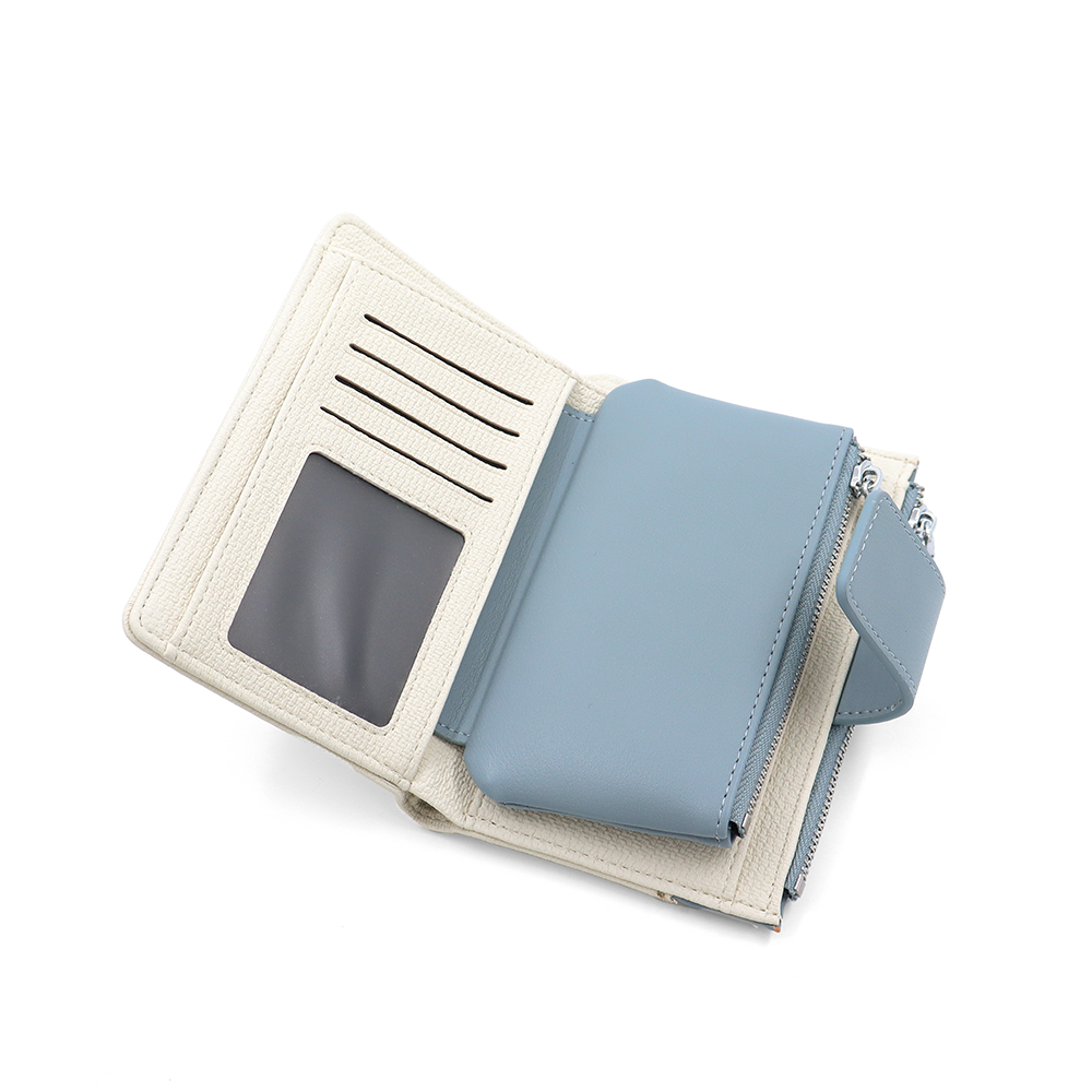 Női pénztárca sok rekesszel – bézs/kék