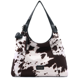 Női táska típusú táska tehénmintás dizájnnal és lógó pénztárcával – fekete