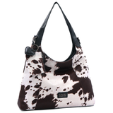 Női táska típusú táska tehénmintás dizájnnal és lógó pénztárcával – fekete