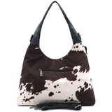 Női táska típusú táska tehénmintás dizájnnal és lógó pénztárcával – fekete