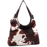 Női táska típusú táska tehénmintás dizájnnal és lógó pénztárcával – barna