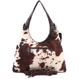 Női táska típusú táska tehénmintás dizájnnal és lógó pénztárcával – barna