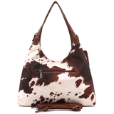 Női táska típusú táska tehénmintás dizájnnal és lógó pénztárcával – téglabarna