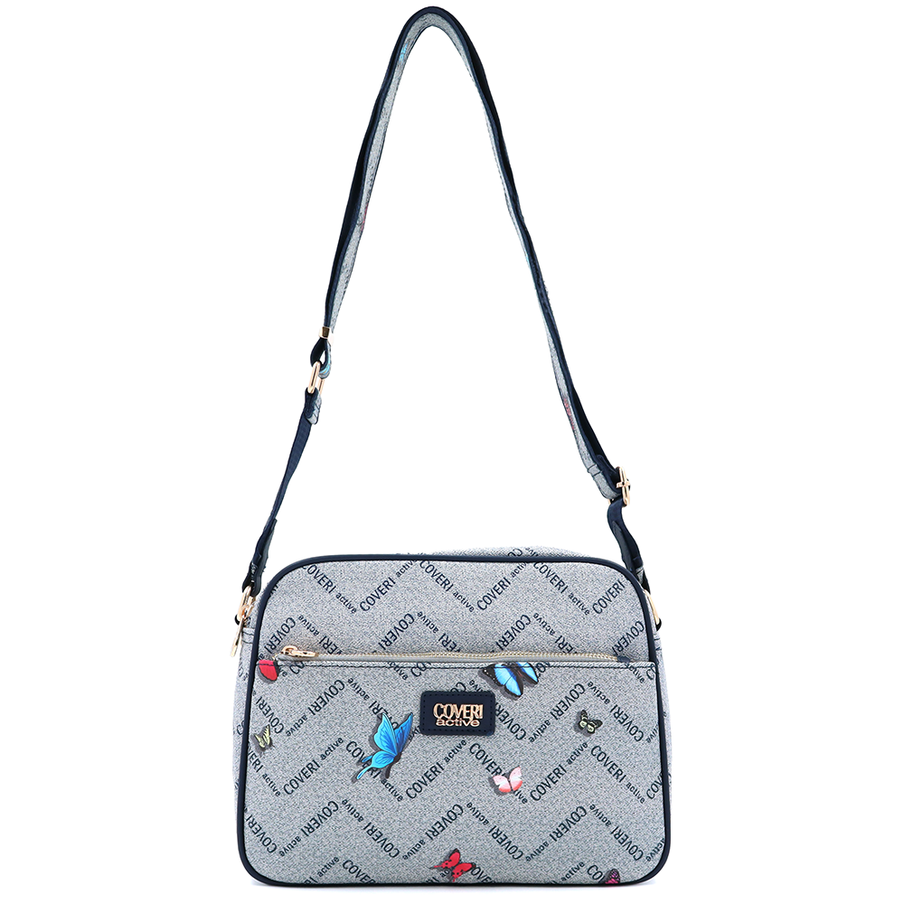 Női válltáska két rekesszel és mintával – kék