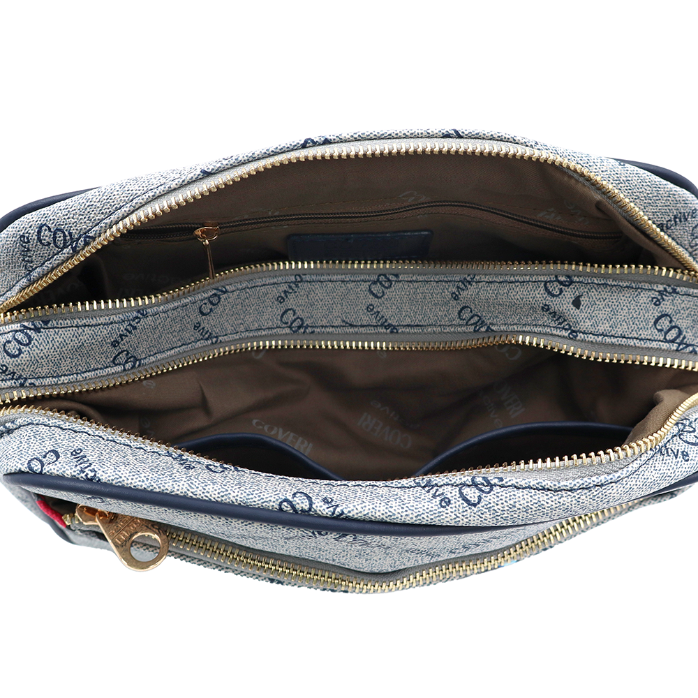 Női válltáska két rekesszel és mintával – kék