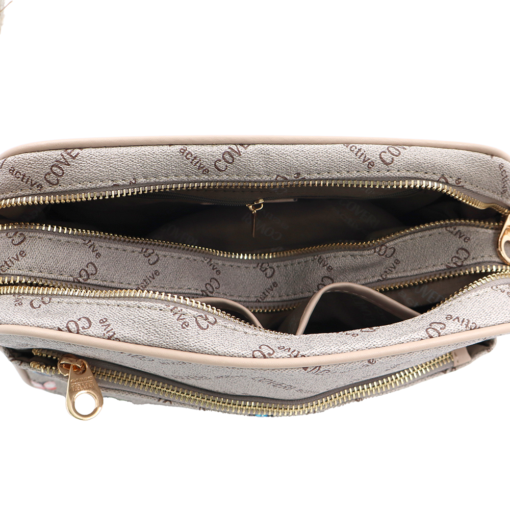 Női válltáska két rekesszel és mintával – világosbarna