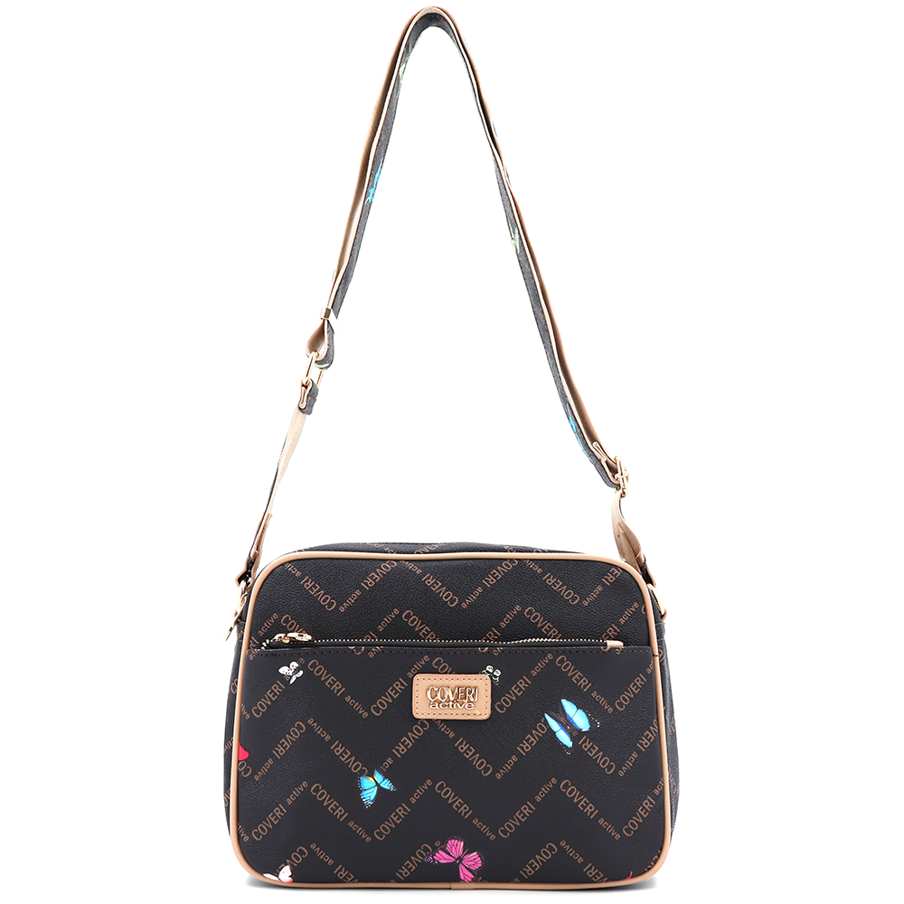 Női válltáska két rekesszel és mintával – sötétbarna