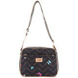 Női válltáska két rekesszel és mintával – sötétbarna