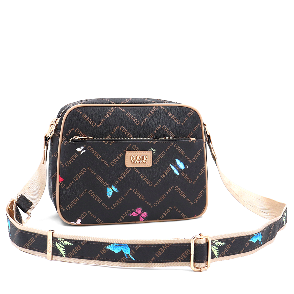 Női válltáska két rekesszel és mintával – sötétbarna