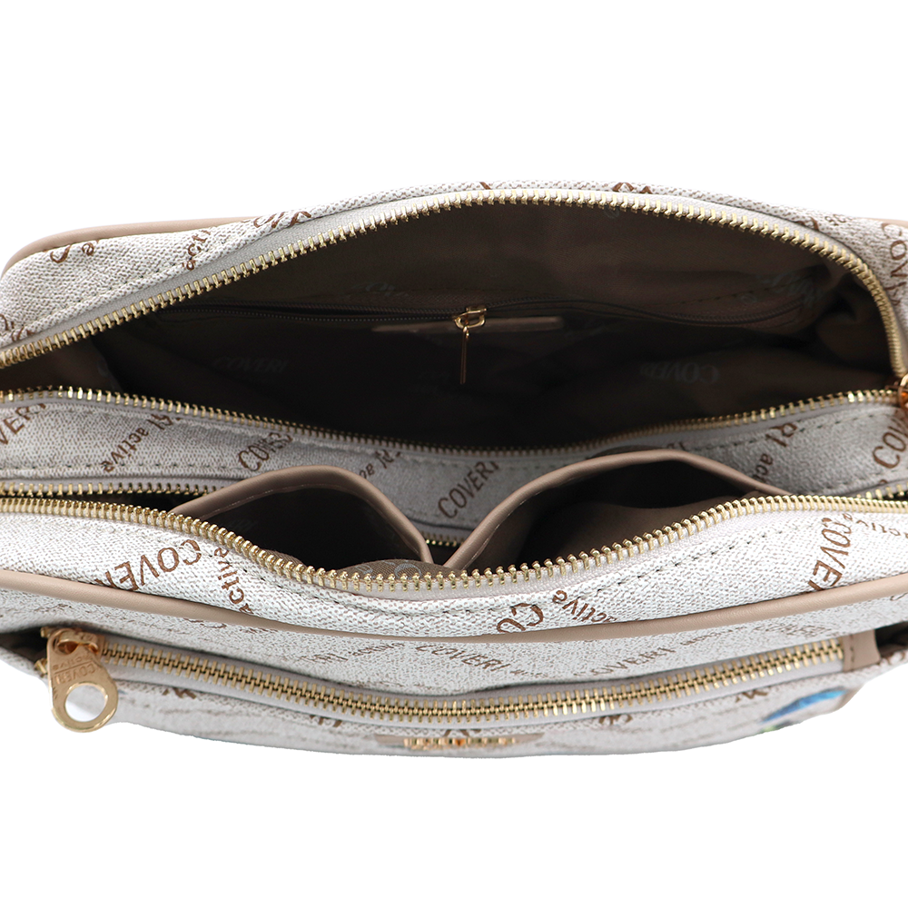 Női válltáska két rekesszel és mintával – bézs