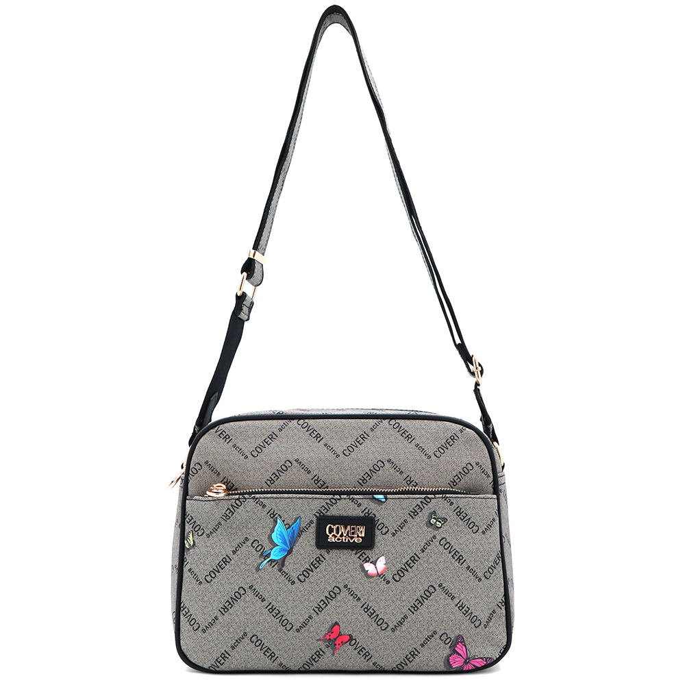 Női válltáska két rekesszel és mintával – szürke