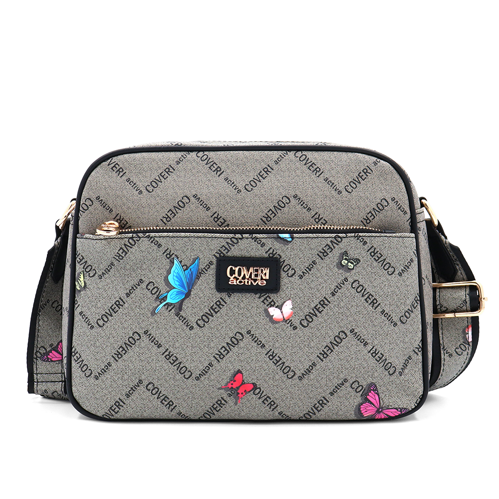 Női válltáska két rekesszel és mintával – szürke