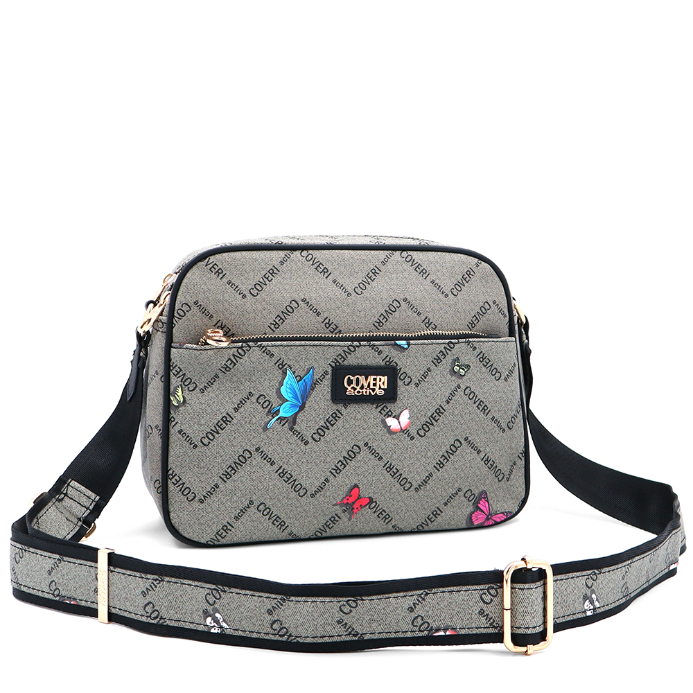 Női válltáska két rekesszel és mintával – szürke