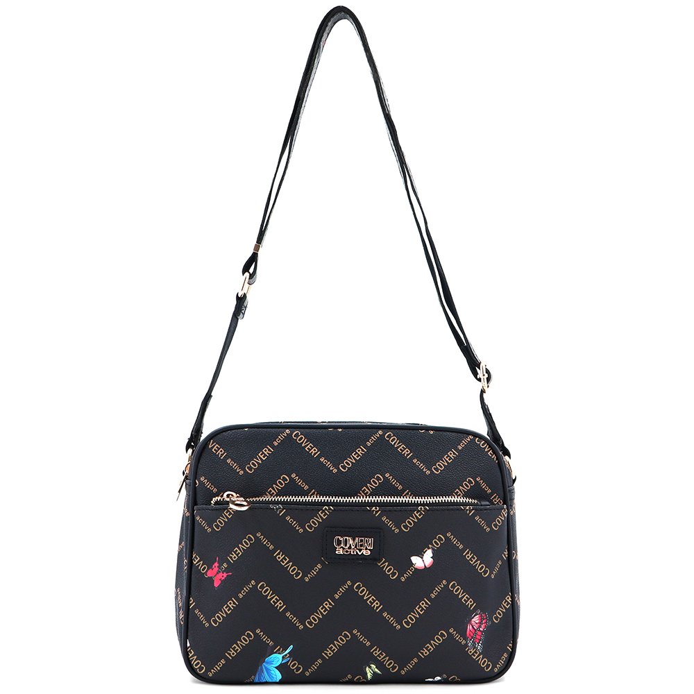 Női válltáska két rekesszel és mintával – fekete