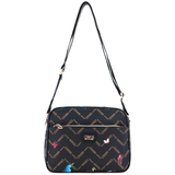 Női válltáska két rekesszel és mintával – fekete