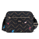 Női válltáska két rekesszel és mintával – fekete