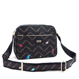 Női válltáska két rekesszel és mintával – fekete