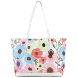 Nagy női táska típusú táska hímzett virágmintával – fehér