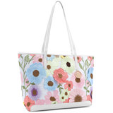Nagy női táska típusú táska hímzett virágmintával – fehér