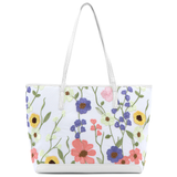 Nagy női táska típusú táska hímzett virágmintával – fehér