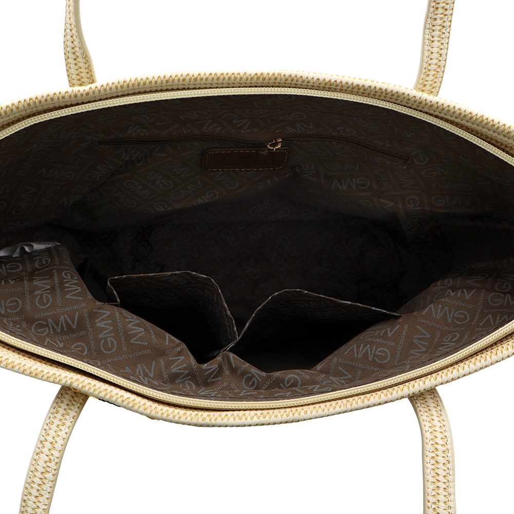 Nagy női táska típusú táska hímzett virágmintával – világosbarna