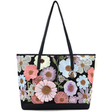 Nagy női táska típusú táska hímzett virágmintával – fekete