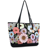 Nagy női táska típusú táska hímzett virágmintával – fekete
