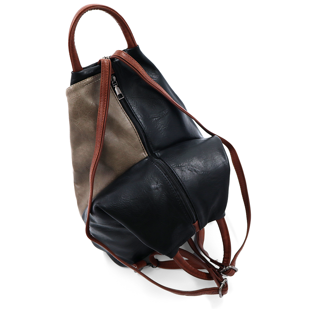 Női hátizsák titkos záródással - fekete/világosbarna