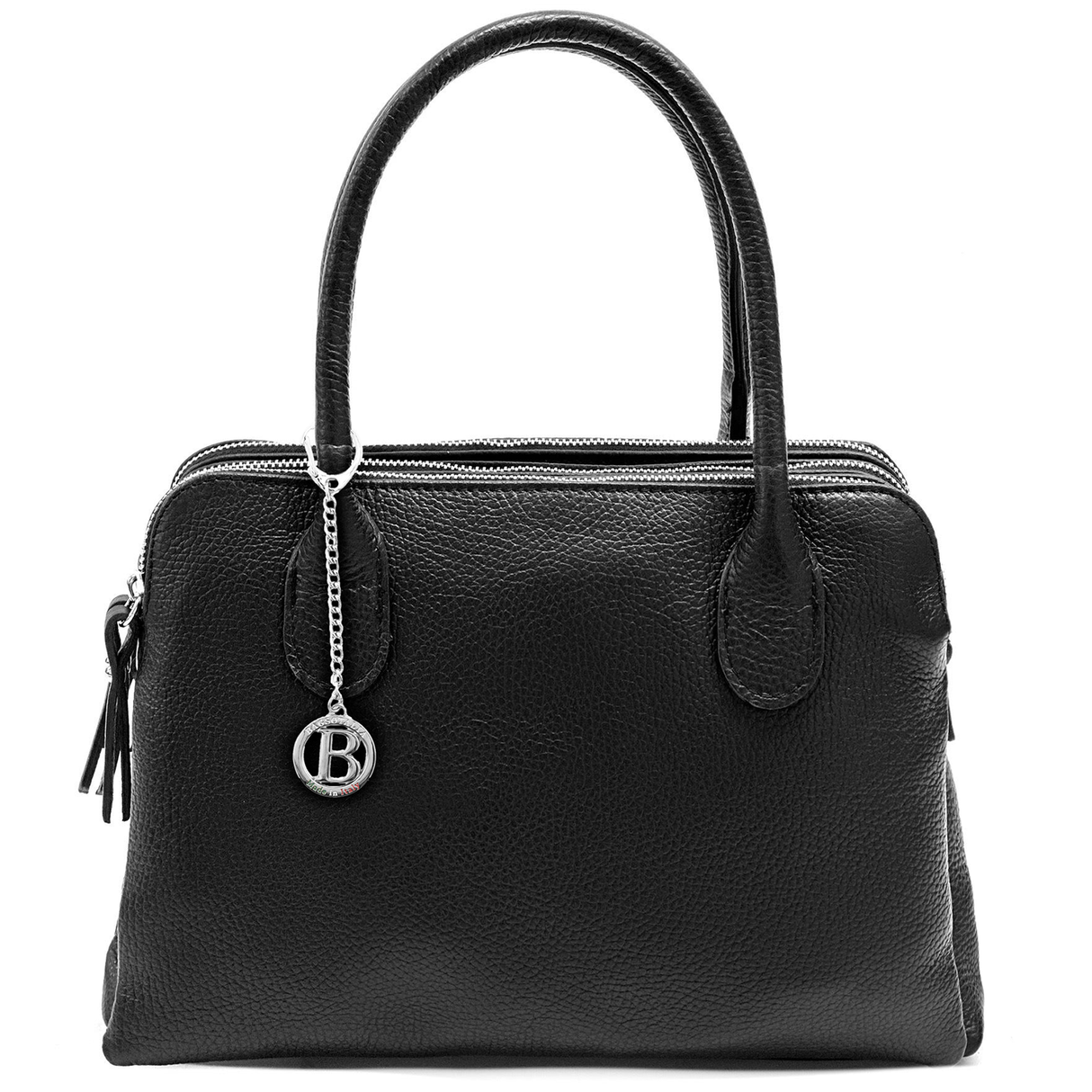 Háromrekeszes női táska természetes bőrből – fekete