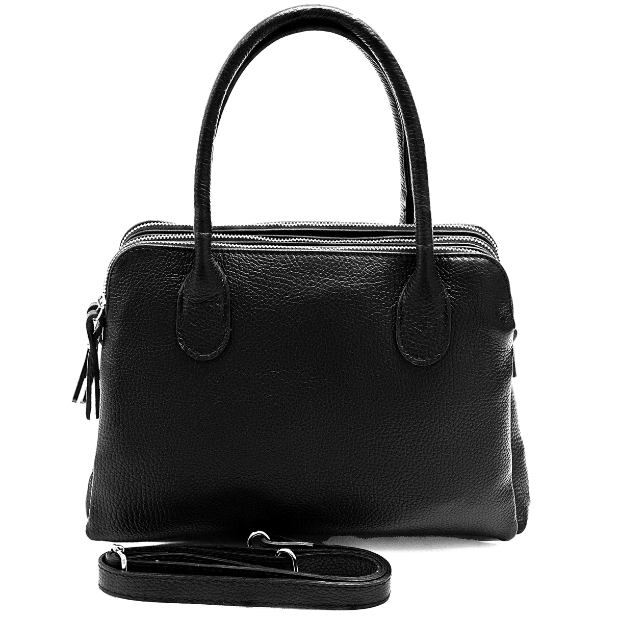 Háromrekeszes női táska természetes bőrből – fekete