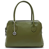 Háromrekeszes női táska természetes bőrből – zöld