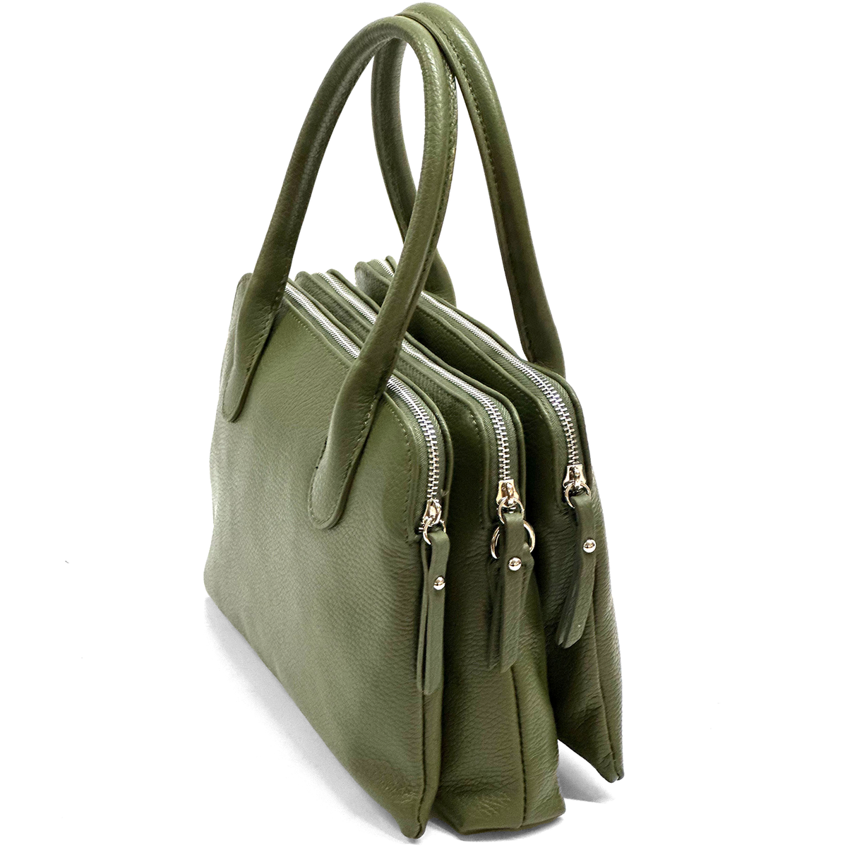 Háromrekeszes női táska természetes bőrből – zöld