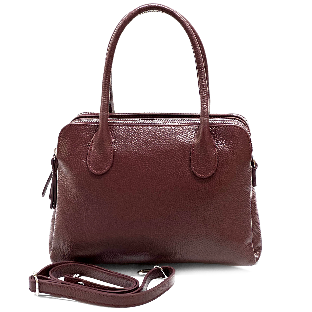 Háromrekeszes női táska természetes bőrből – bordó